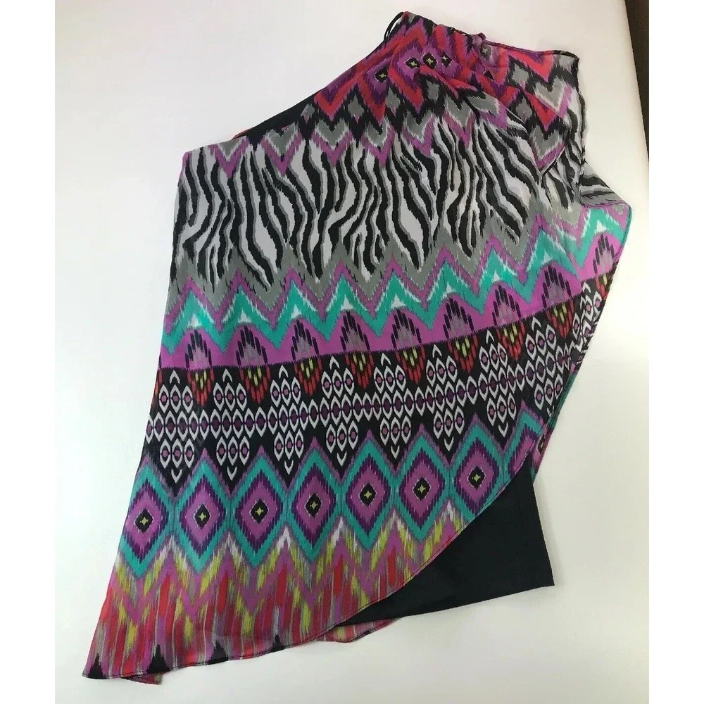 Bisou Bisou Michele Bohbot One Shoulder Dress Size 4 Zebra Geometric Print Black